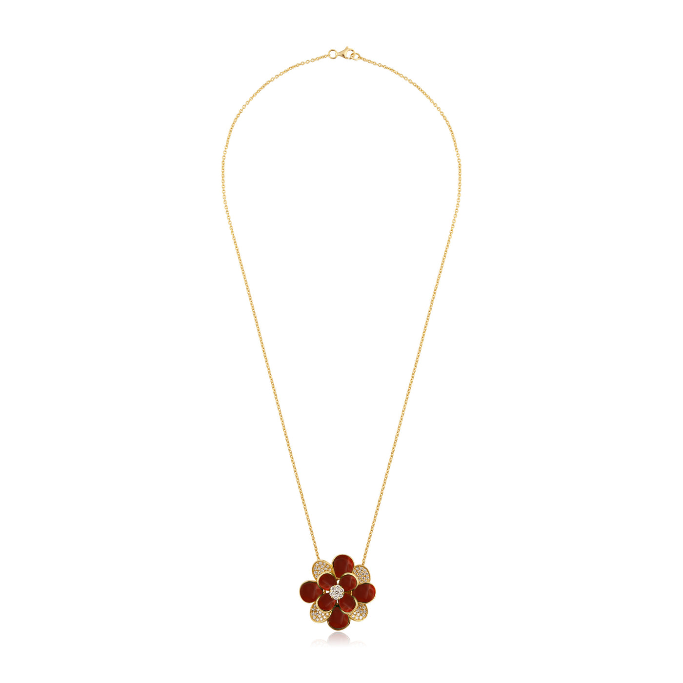 RONZA Yellow Gold Diamond Pendant with Red Agate