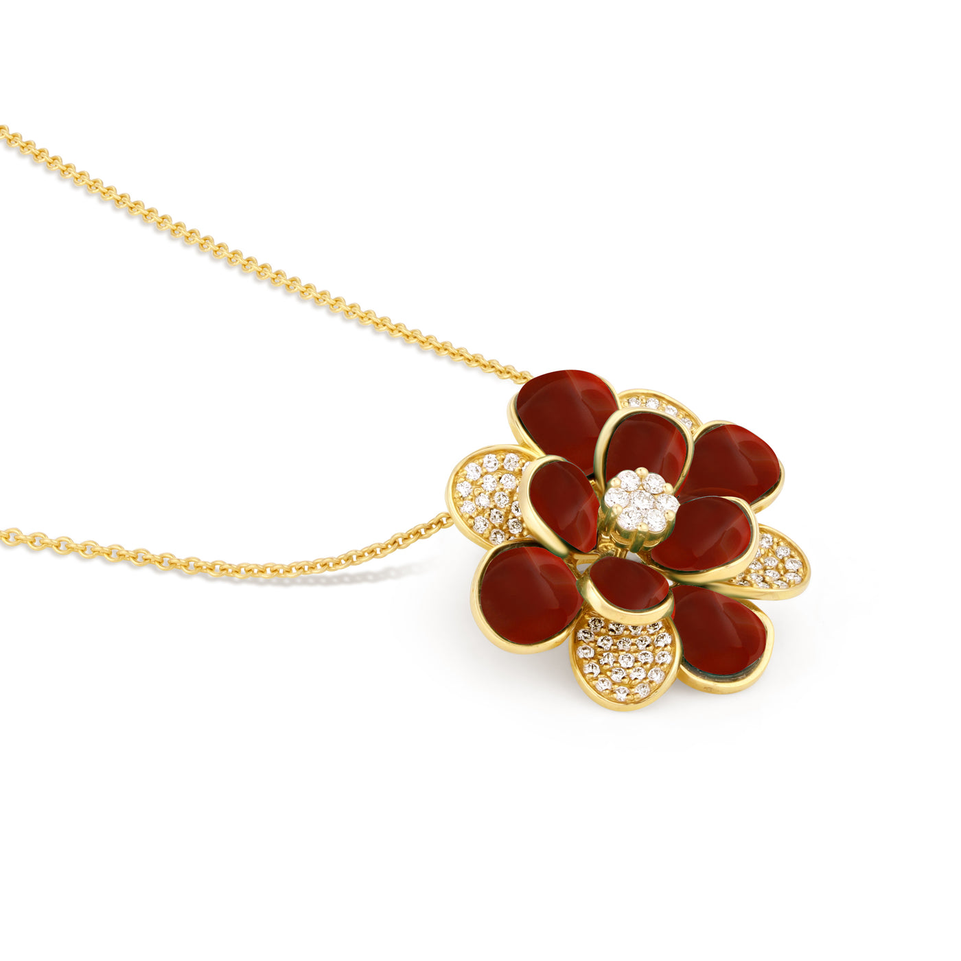 RONZA Yellow Gold Diamond Pendant with Red Agate