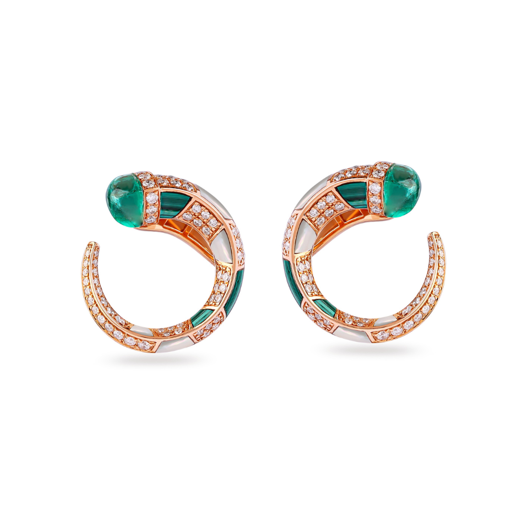 Soit Belle Signature Rose Gold Diamond Earring with Natural Emerald