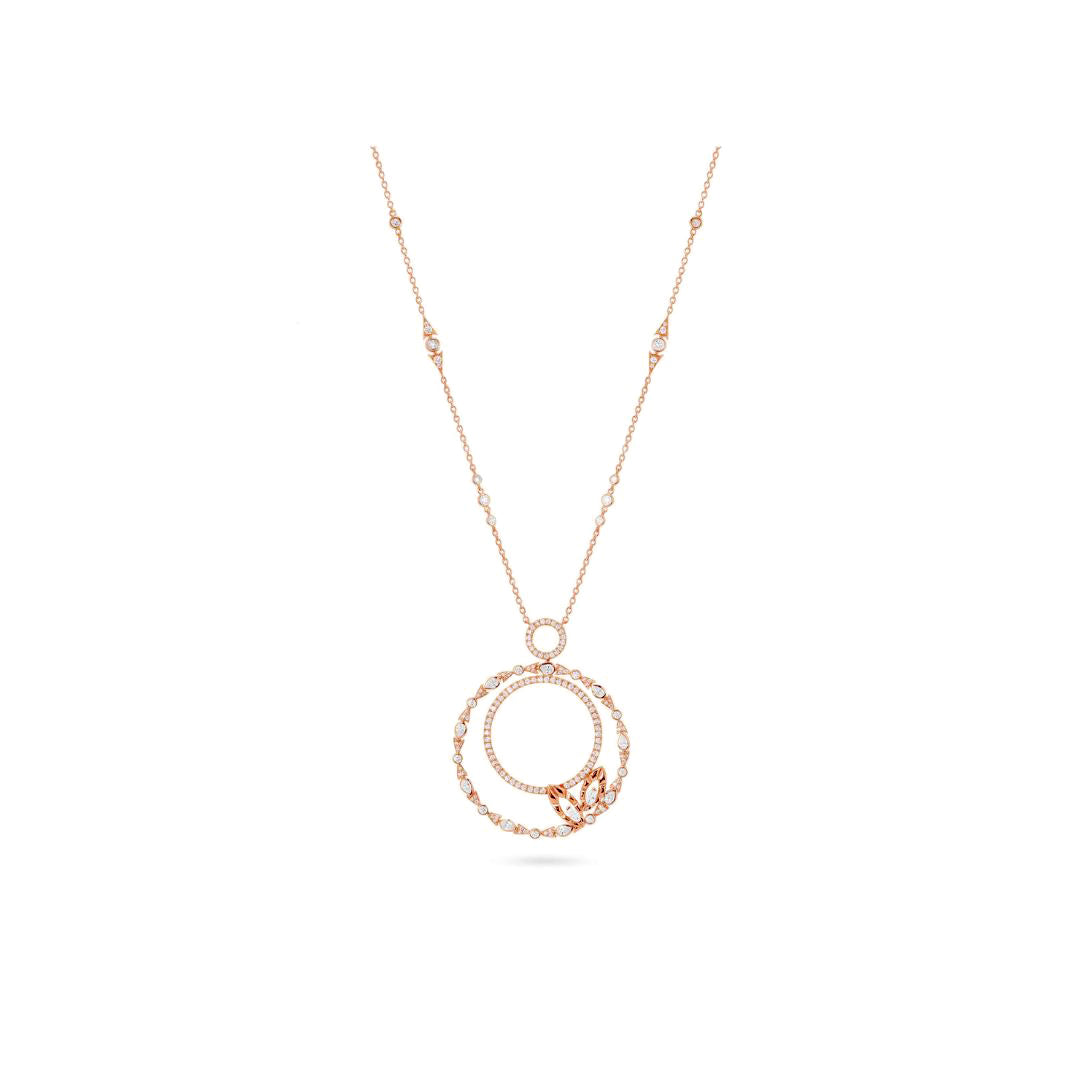 RONZA Rose Gold Double Circle Diamond Pendant