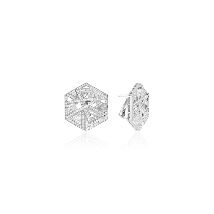 VISTA White Gold Hexagon  Diamond Earrings Medium