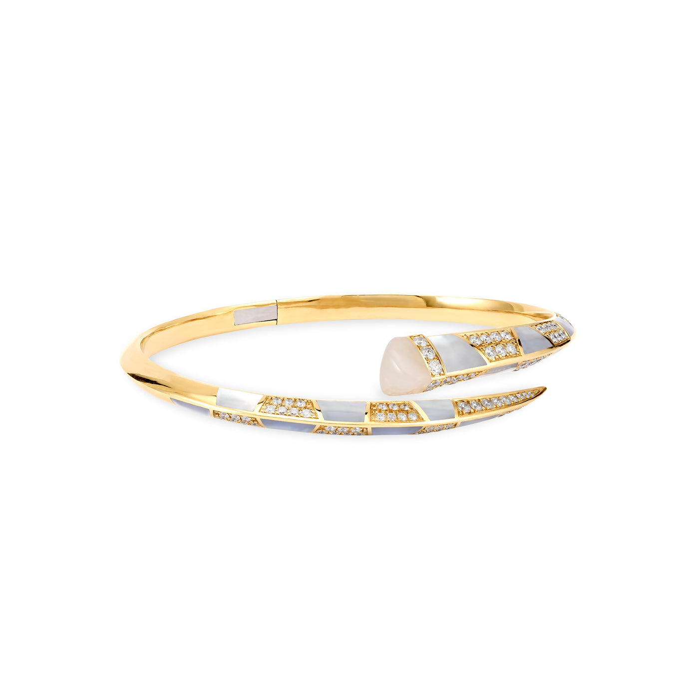 Soit Belle Signature Yellow Gold Diamond Bangle With Natural Mather Of Pearl