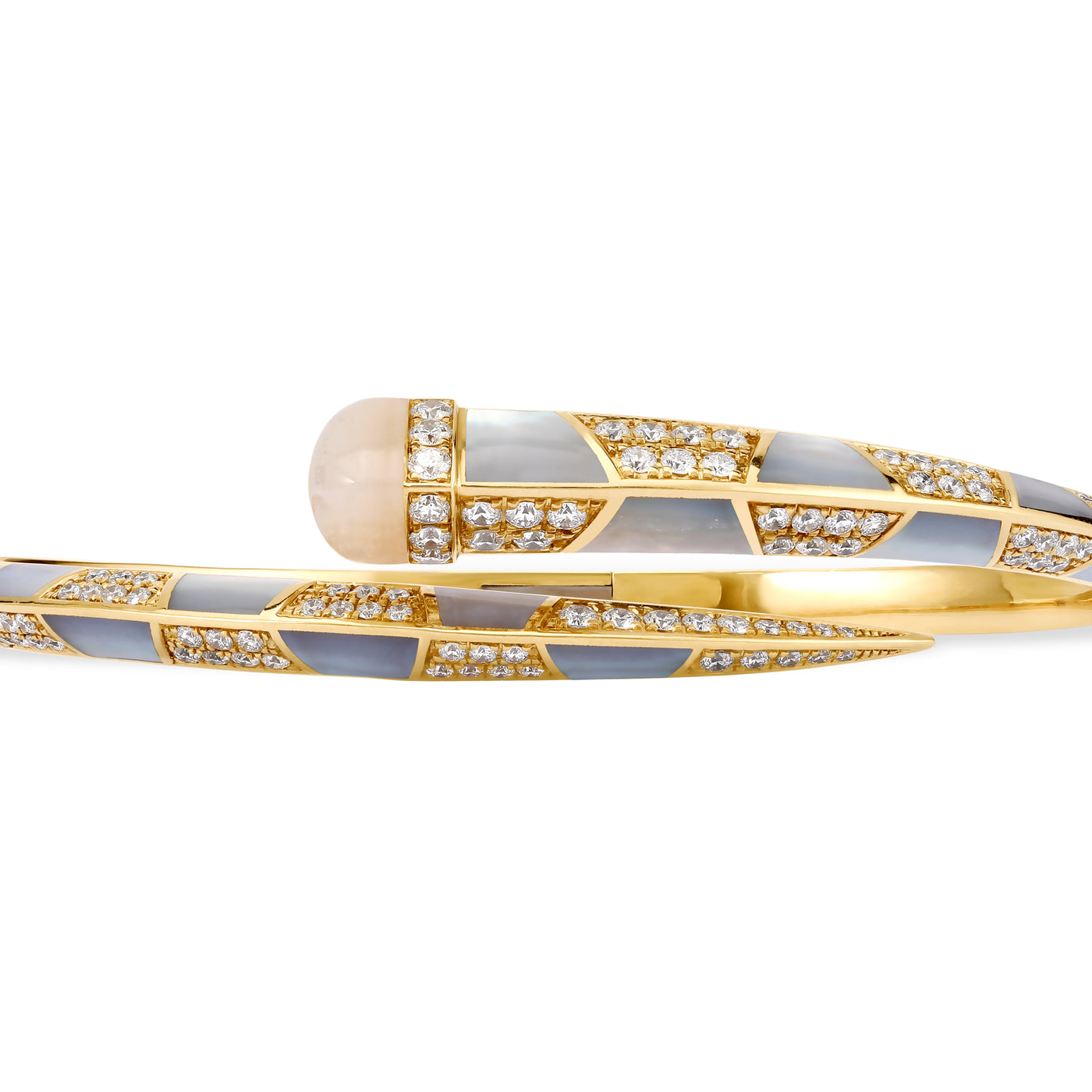 Soit Belle Signature Yellow Gold Diamond Bangle With Natural Mather Of Pearl