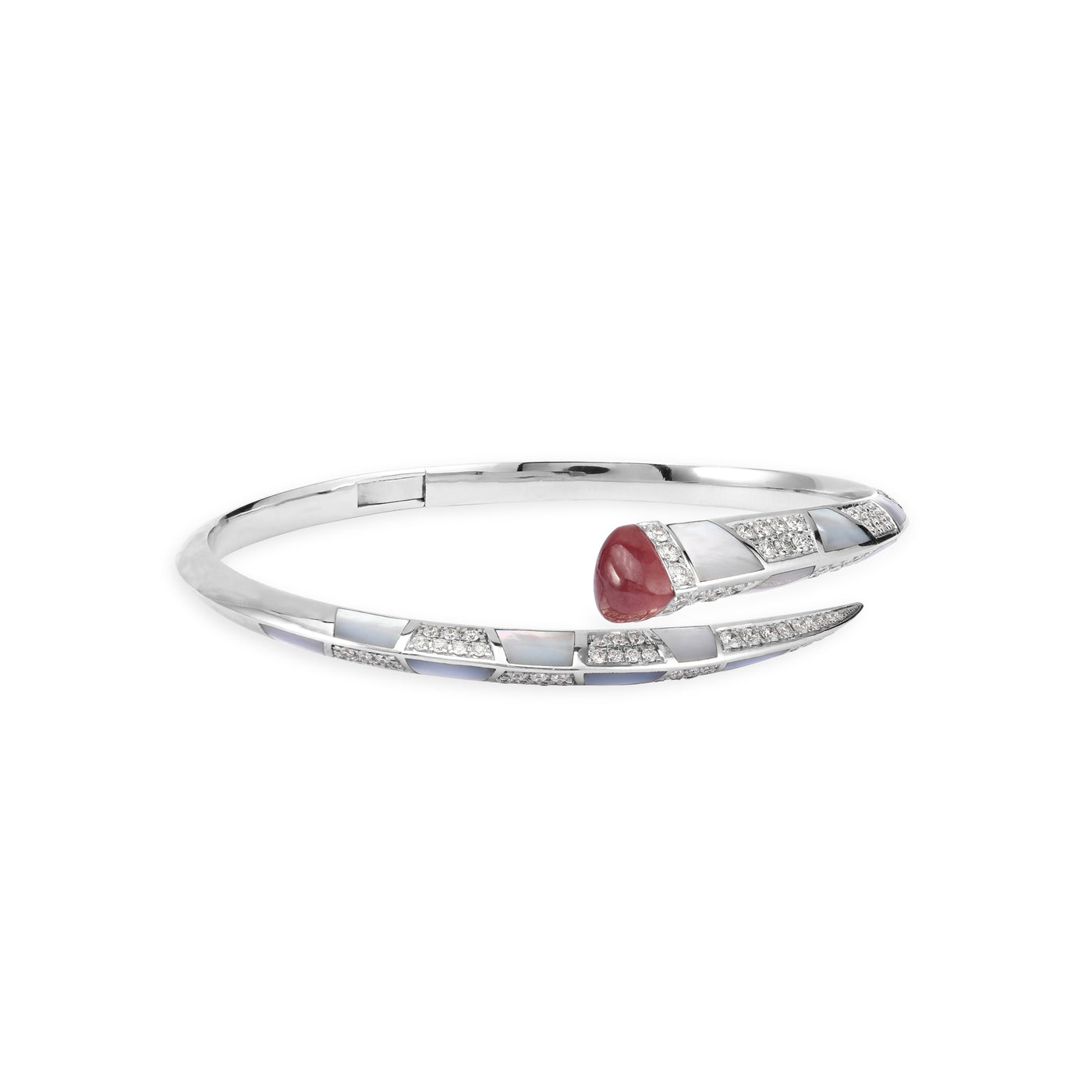 Soit Belle Signature White Gold Diamond Bangle With Natural Ruby