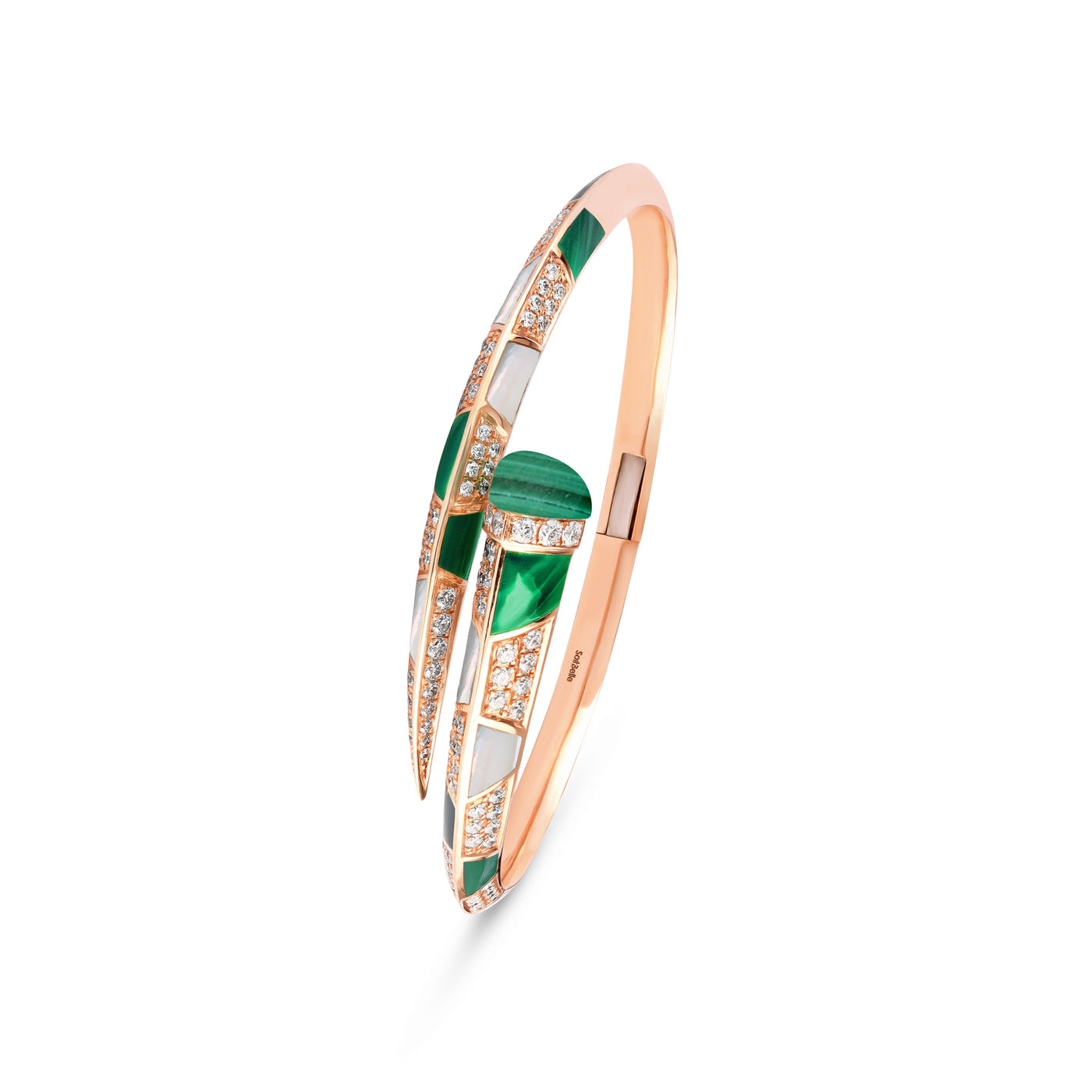 ARTISTRY Rose Gold Diamond Bangle With Natural Malachite
