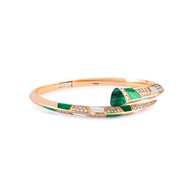 ARTISTRY Rose Gold Diamond Bangle With Natural Malachite