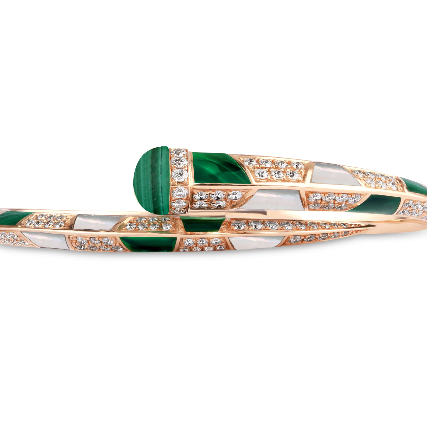 ARTISTRY Rose Gold Diamond Bangle With Natural Malachite
