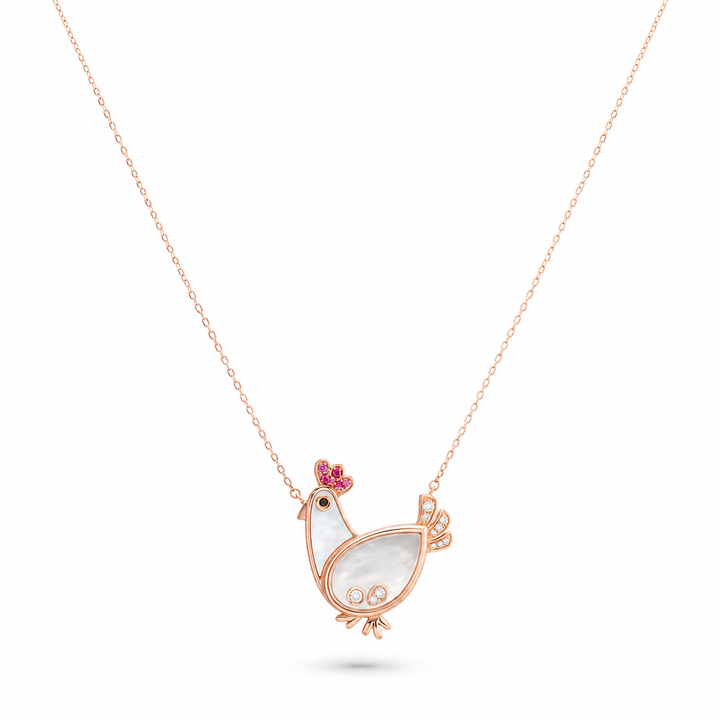 ICONS Rose Gold Diamond Hen Pendant White Mother of Pearl
