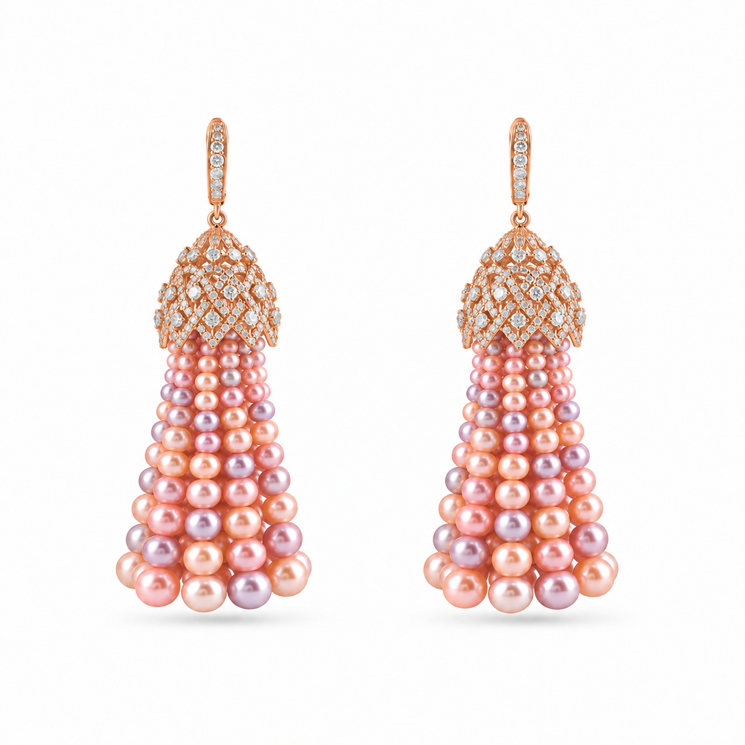 BAHR Rose Gold Diamond Multicolor Pearl Earrings