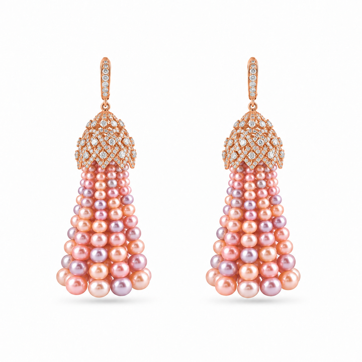 BAHR Rose Gold Diamond Multicolor Pearl Earrings