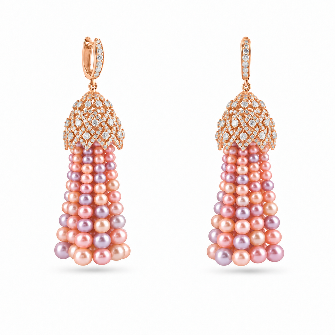 BAHR Rose Gold Diamond Multicolor Pearl Earrings