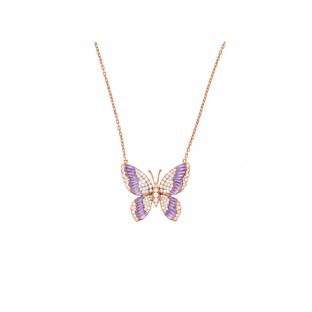 LA MINIERA Rose Gold Diamond butterfly with natural Amethyst