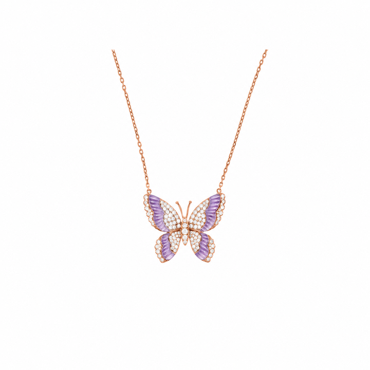 LA MINIERA Rose Gold Diamond butterfly with natural Amethyst