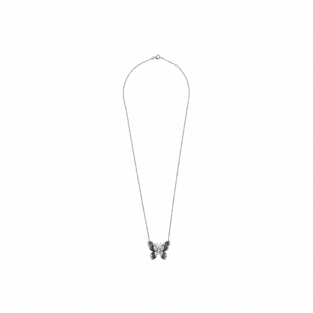 LA MINIERA White Gold Diamond butterfly with natural Pietersite
