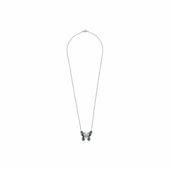LA MINIERA White Gold Diamond butterfly with natural Pietersite