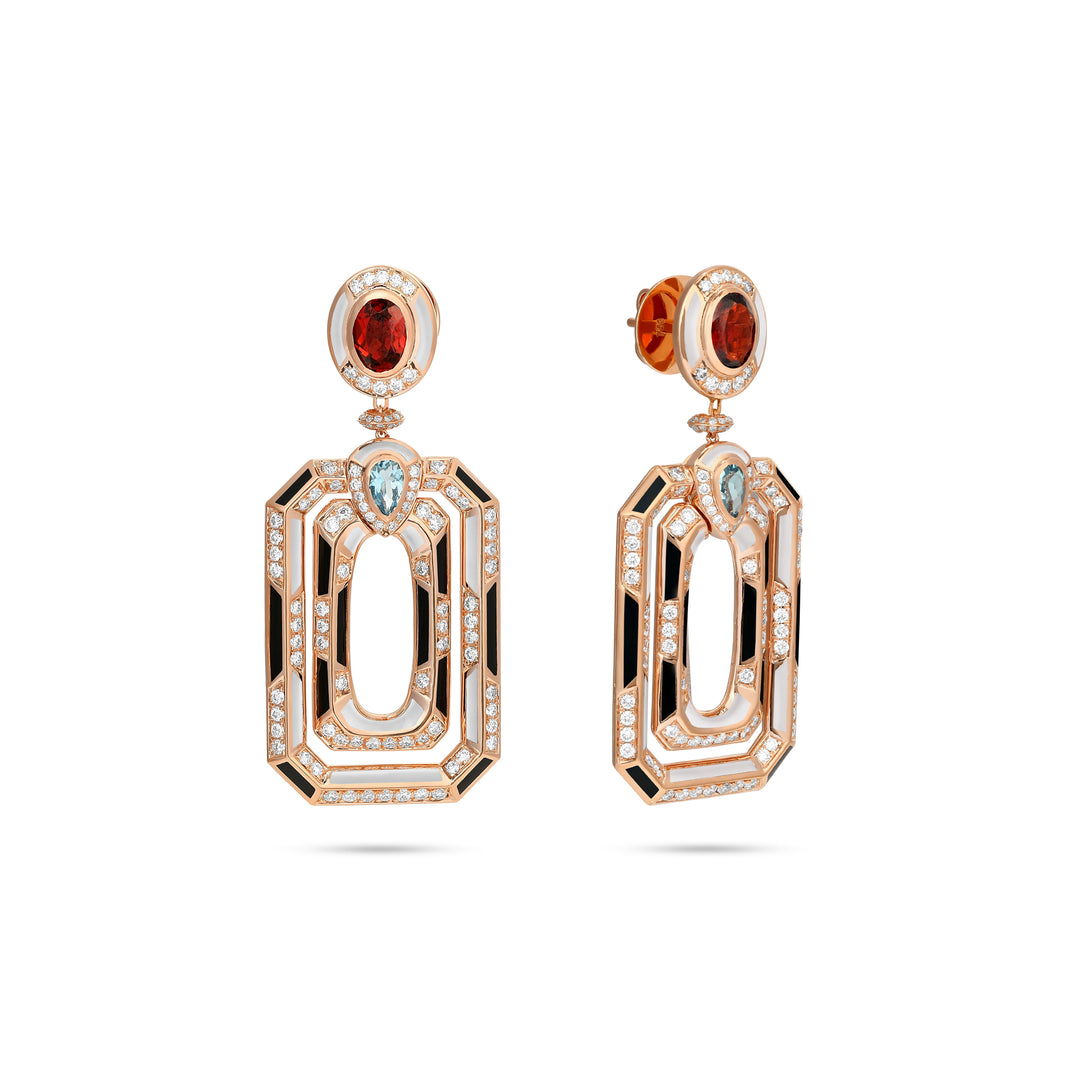 D' OPRAH Rose Gold Diamond Earrings topaz rhodolite Natural Stones