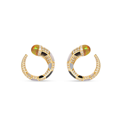 Soit Belle Signature Yellow Gold Diamond Earring with Natural Opal
