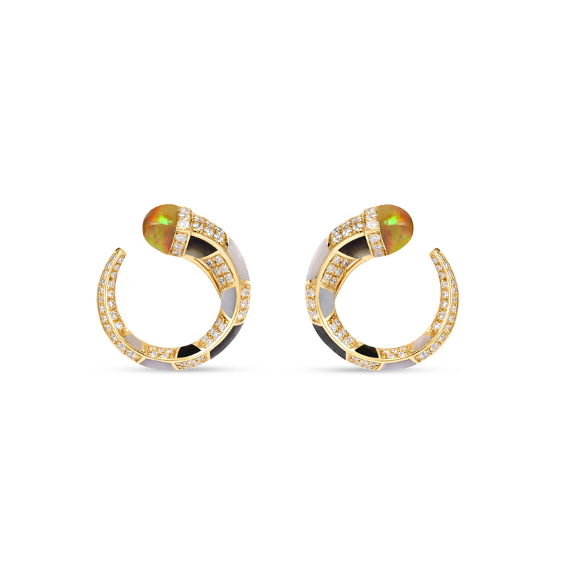 ARTISTRY Yellow Gold Diamond Earring with Natural Opal