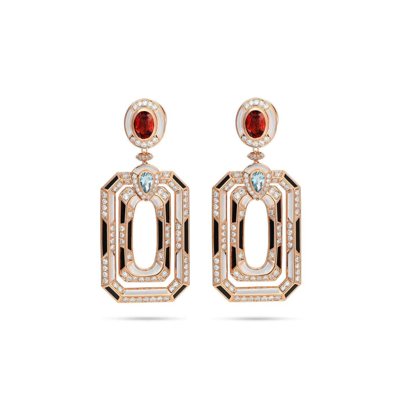 D' OPRAH Rose Gold Diamond Earrings topaz rhodolite Natural Stones