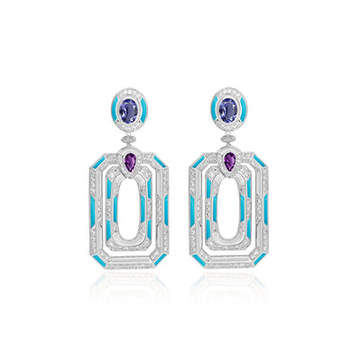 D' OPRAH white Gold Diamond Earrings tanzanite amethyst  Natural Stones