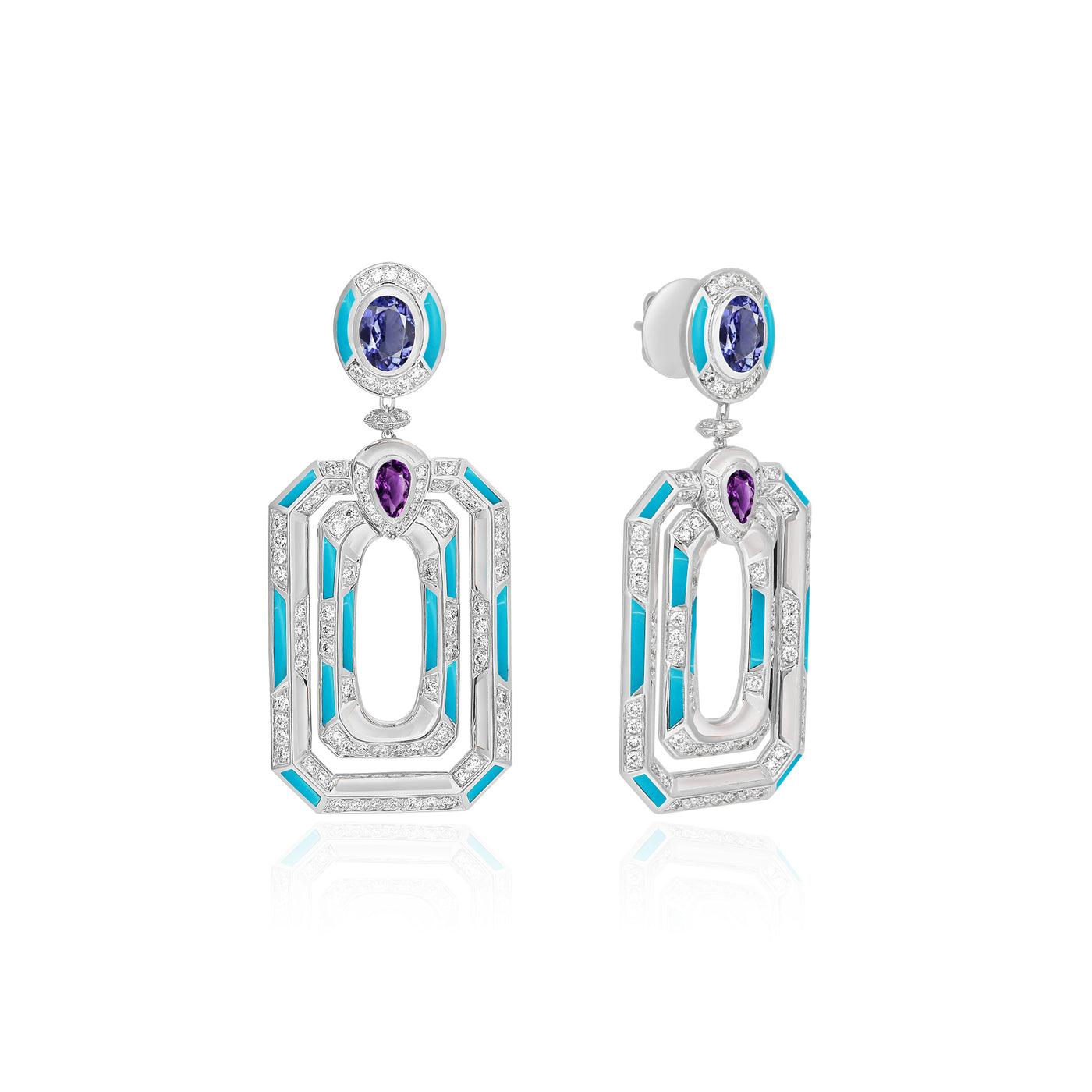 D' OPRAH white Gold Diamond Earrings tanzanite amethyst  Natural Stones