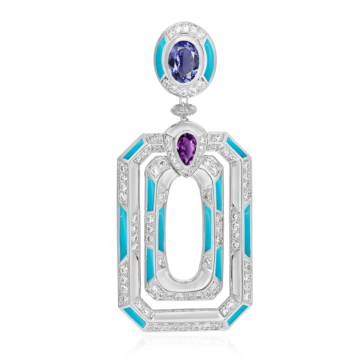 D' OPRAH white Gold Diamond Earrings tanzanite amethyst  Natural Stones