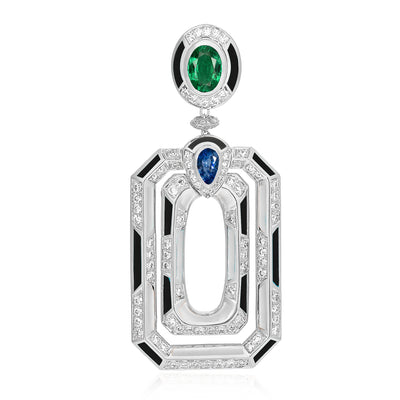 D' OPRAH white Gold Diamond Earrings Emerald Blue Sapphire Natural Stones