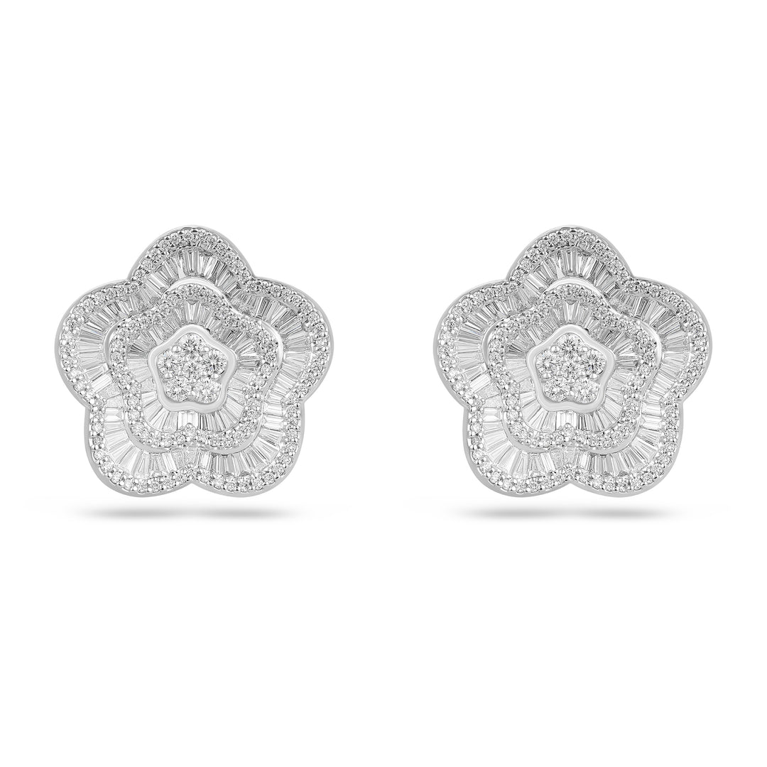 White Gold Diamond Flower Earrings