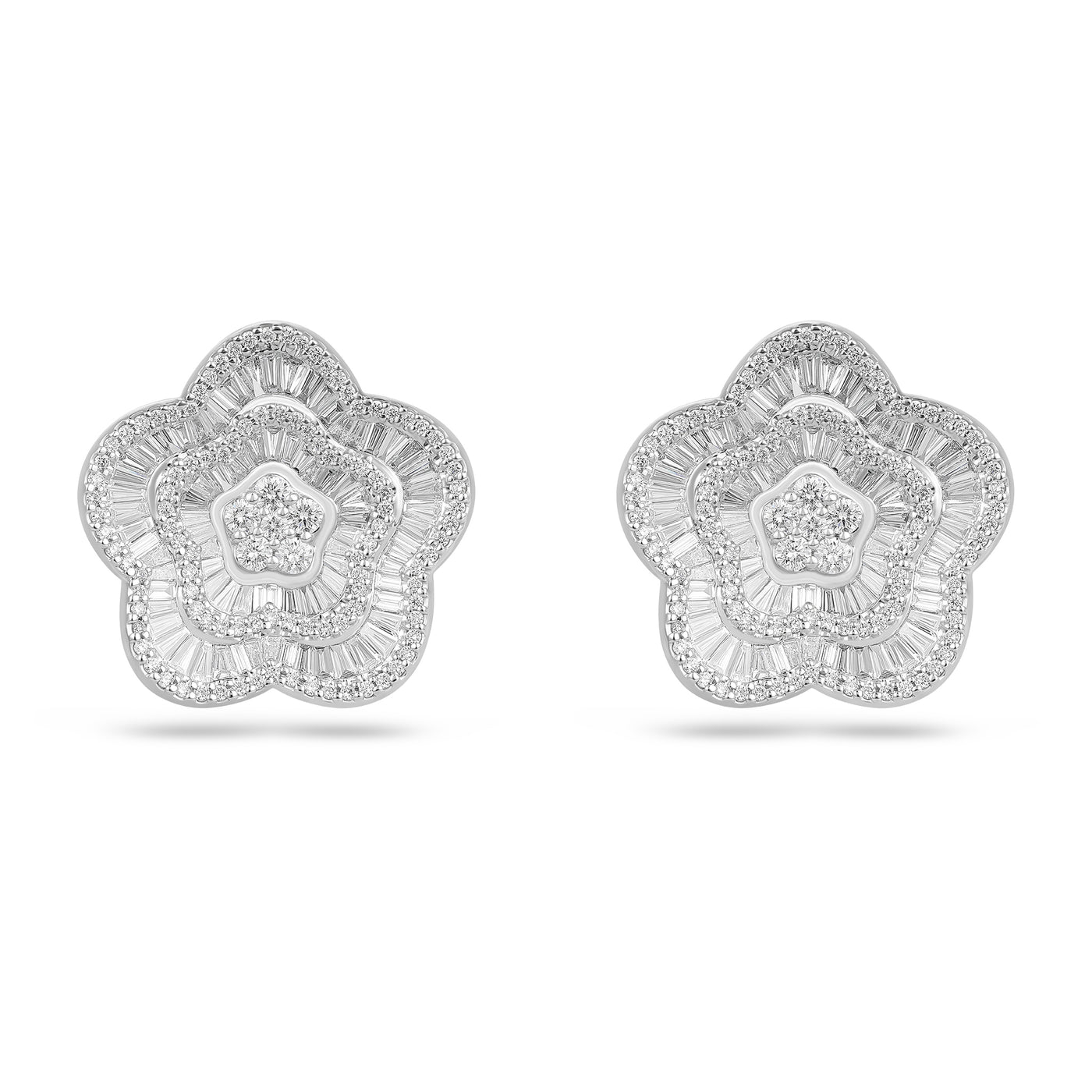 White Gold Diamond Flower Earrings