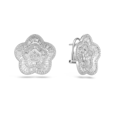 White Gold Diamond Flower Earrings