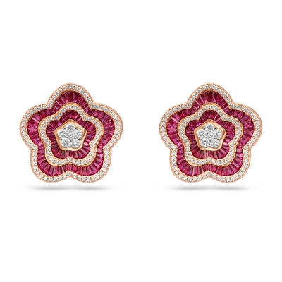 Rose Gold Flower Diamond and Ruby Earrings RONZA Rose Gold Flower Diamond and Ruby Earrings