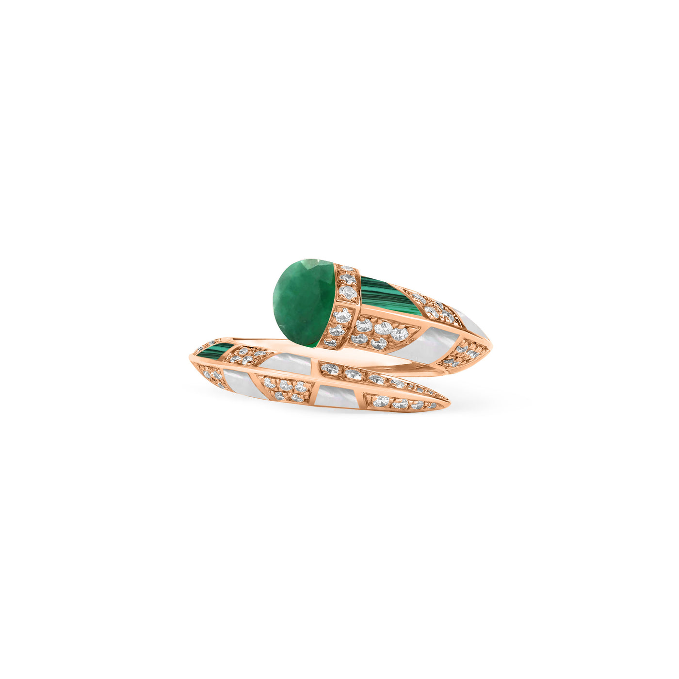 ARTISTRY Rose Gold Diamond Ring With Natural Emerald