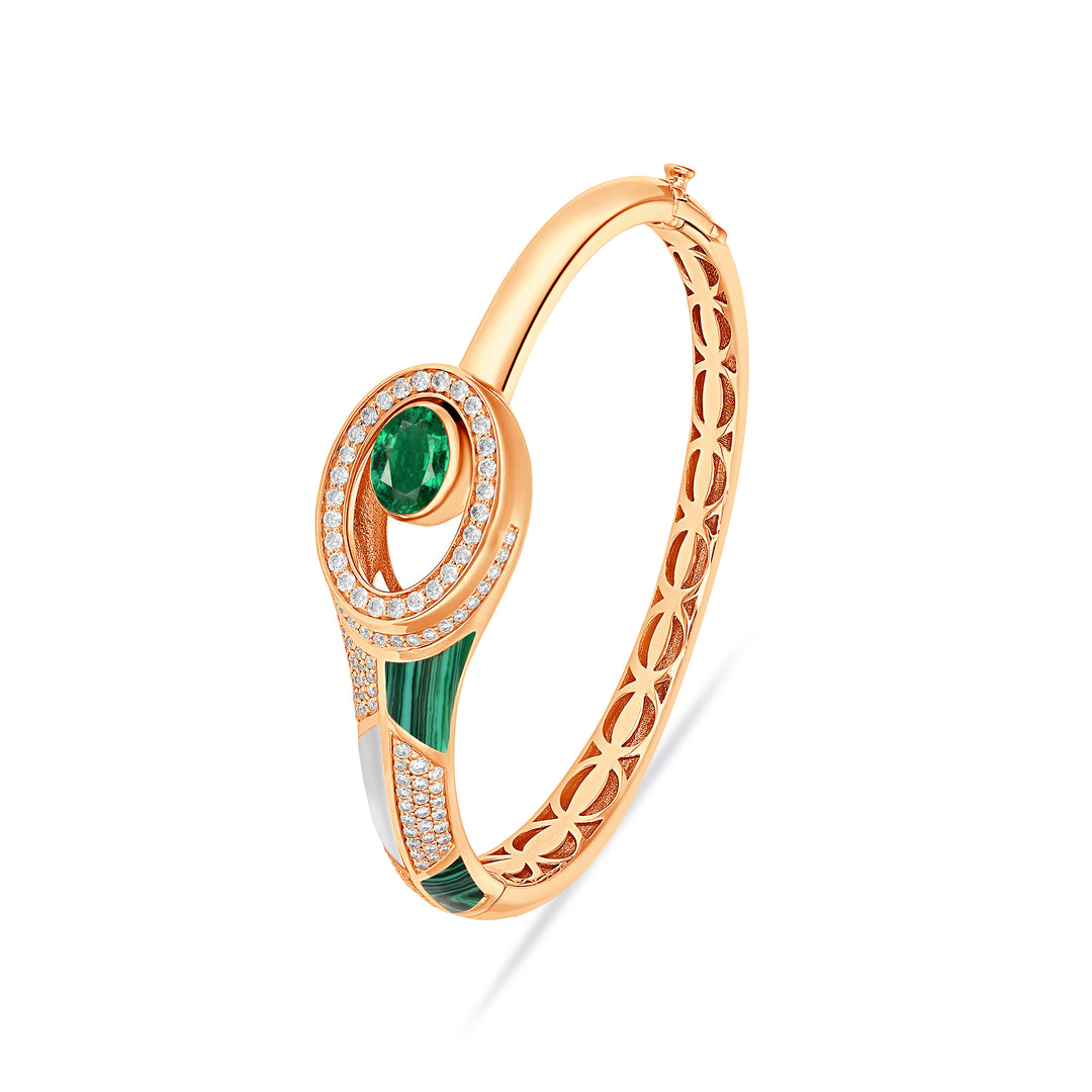D' OPERHA Rose Gold Diamond Bangle natural emerald