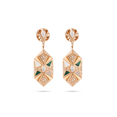 Rose Gold Diamond Earring with Malachite and Mather of pearl