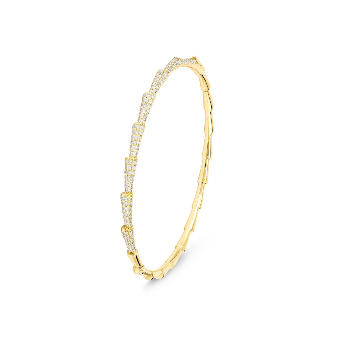Yellow Gold Curve Line Diamond Bangle