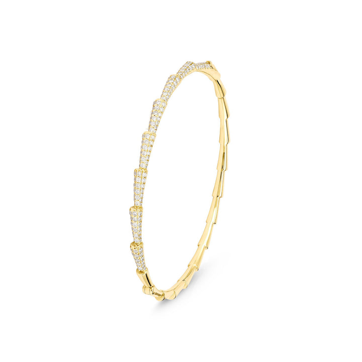 Yellow Gold Curve Line Diamond Bangle