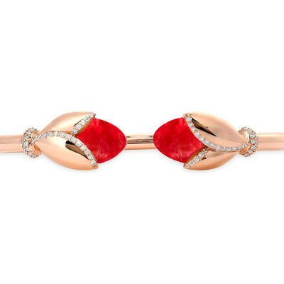 RONZA Rose Gold Leaves Cherry Quartz Open Diamond Bangle