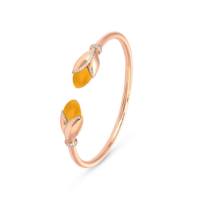  RONZA Rose Gold Leaves Yellow Agate Open Diamond Bangle