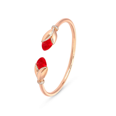  RONZA Rose Gold Leaves Cherry Quartz Open Diamond Bangle