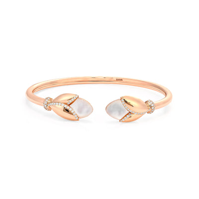 RONZA Rose Gold Leaves Mother Of Pearl Open Diamond Bangle