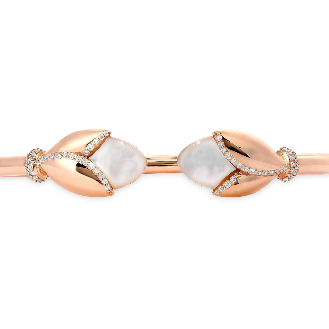 RONZA Rose Gold Leaves Mother Of Pearl Open Diamond Bangle
