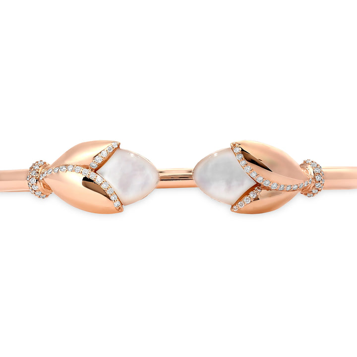 RONZA Rose Gold Leaves Mother Of Pearl Open Diamond Bangle