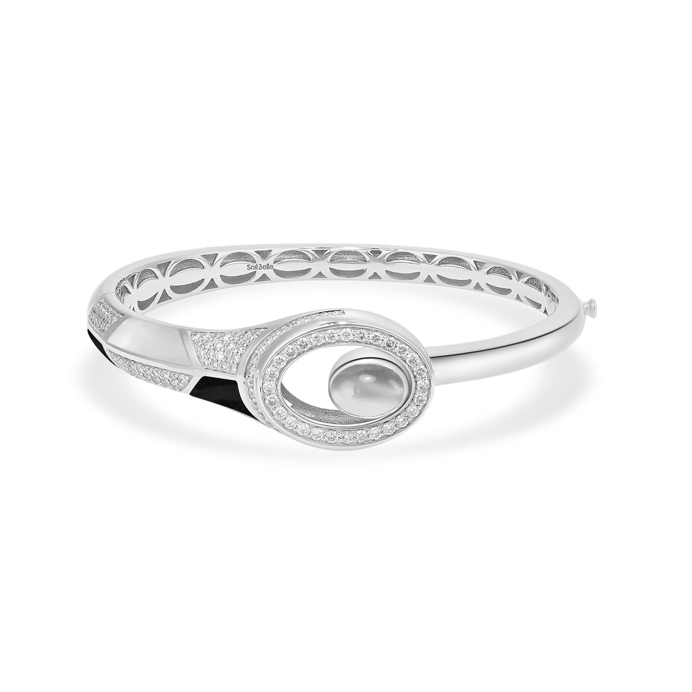 D' OPRAH white Gold Diamond Bangle natural moon stone