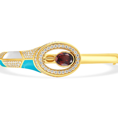 D' OPRAH Yellow Gold Diamond Bangle natural rhodolite