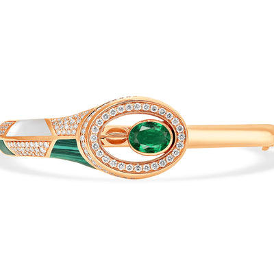 D' OPERHA Rose Gold Diamond Bangle natural emerald