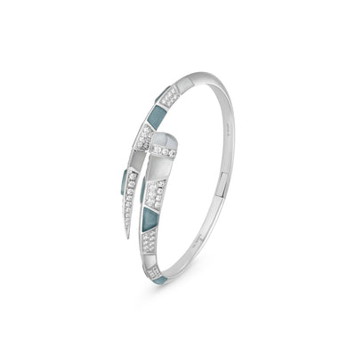  ARTISTRY White Gold Diamond Bangle With Natural Aquamarine