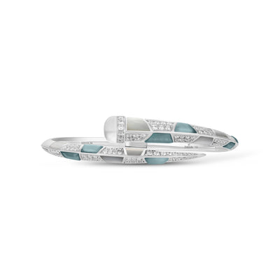 ARTISTRY White Gold Diamond Bangle With Natural Aquamarine