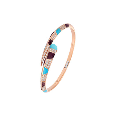  ARTISTRY Rose Gold Diamond Bangle With Natural Turquoise