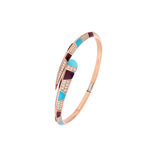 ARTISTRY Rose Gold Diamond Bangle With Natural Turquoise