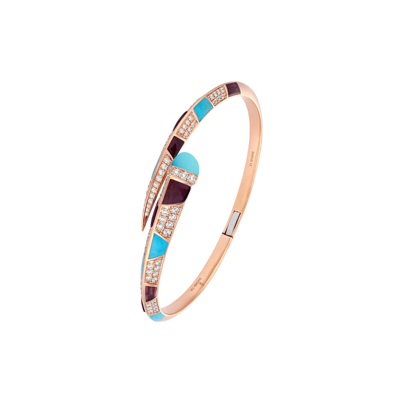 ARTISTRY Rose Gold Diamond Bangle With Natural Turquoise